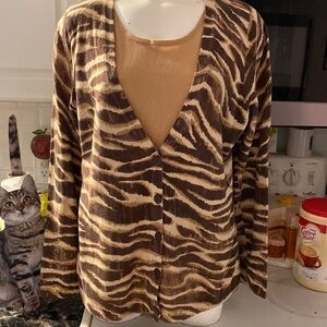 a Kasper casual long sleeve stretch button up brown cardigan sweater  XL.   EUC